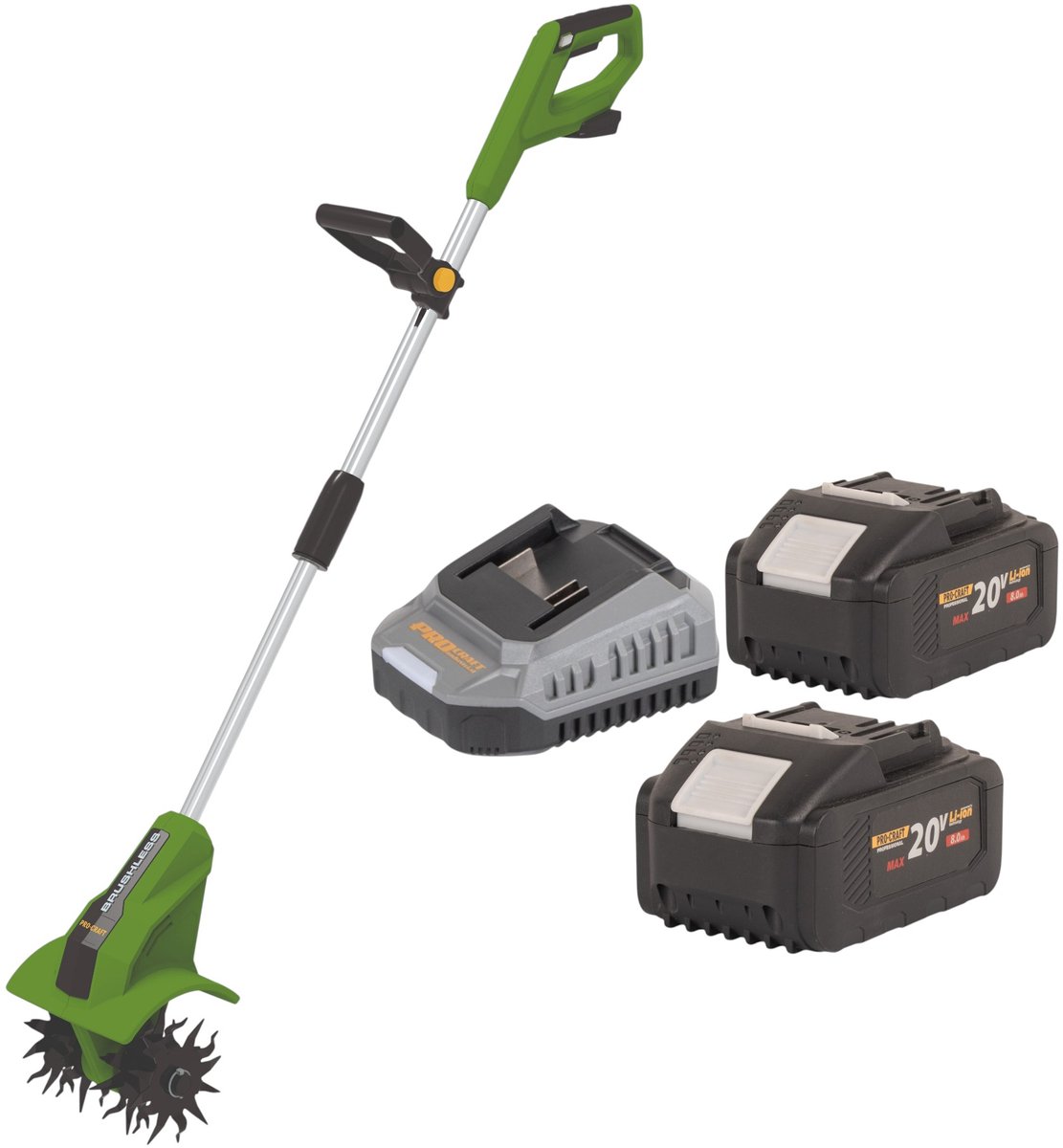 Procraft CT20bb accu-cultivator 20 V 224 mm borstelloos + 2x accu 8,0 Ah + oplader