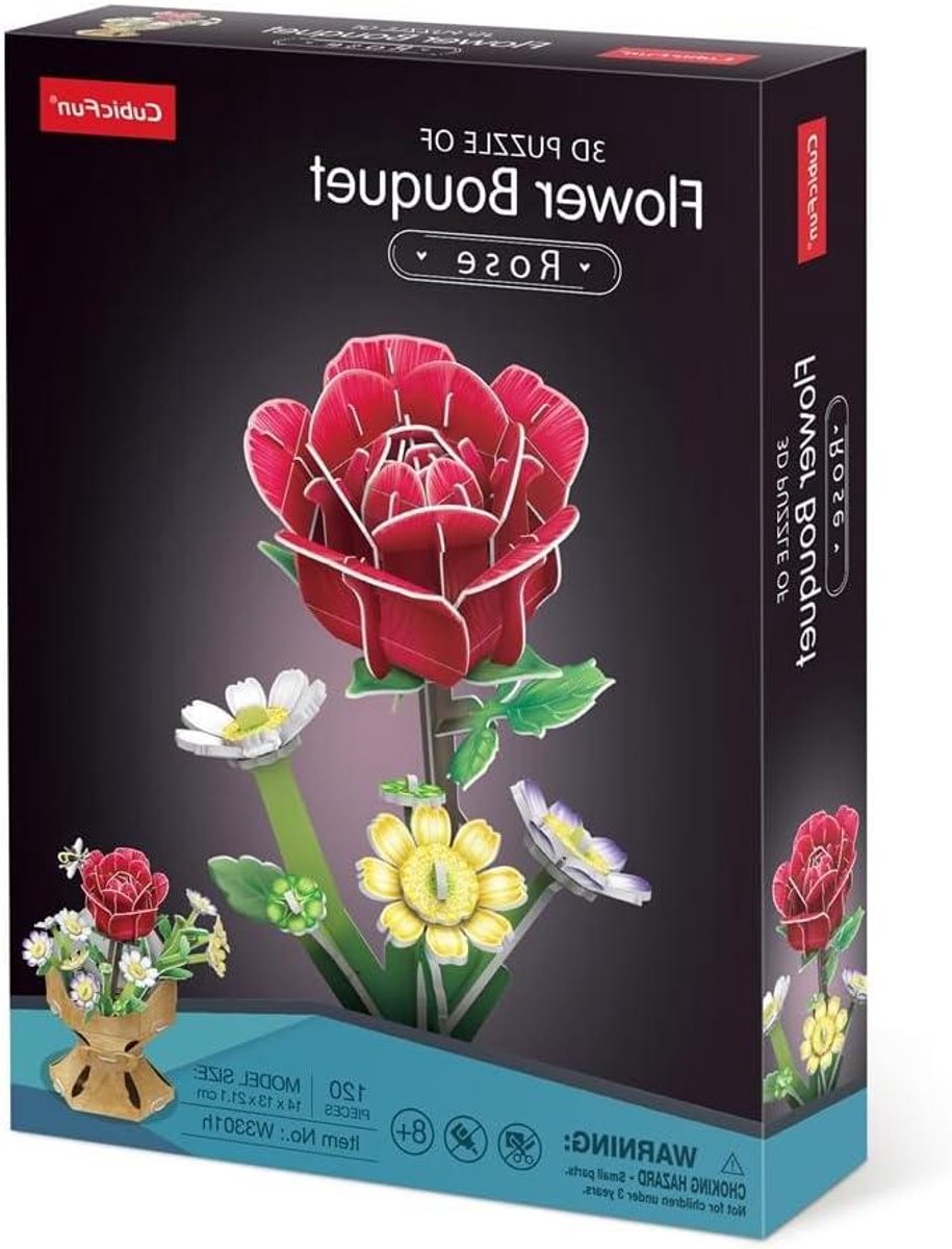 3D Puzzel Bloem - Decoratieve Set - Hobby Knutselen - Zonder Lijm - 120 Delen - Rood