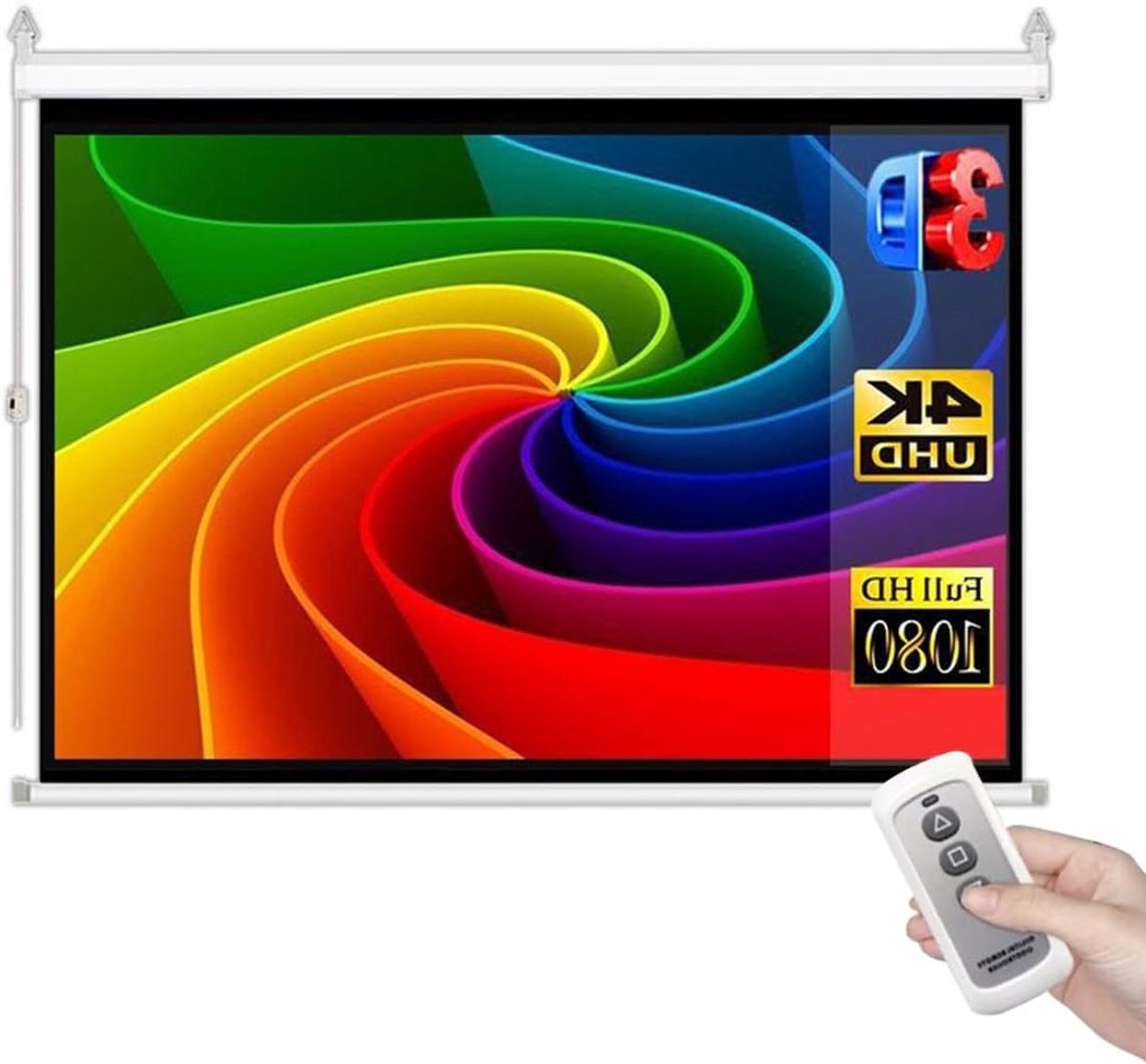 Elektrisch Projectiescherm - Gemotoriseerd Scherm - Thuisbioscoop Creëren - 160 Graden Kijkhoek - 72 Inch 16:9 - Wit
