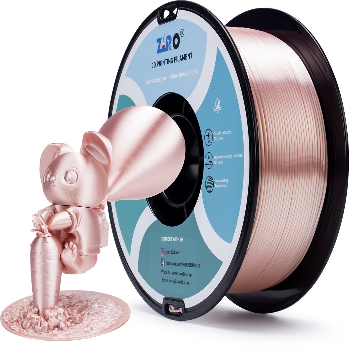 Image of ZIRO Silky PLA 1.75mm – Rose Gold – 1KG – Metallic Glans 3D Printer Filament
