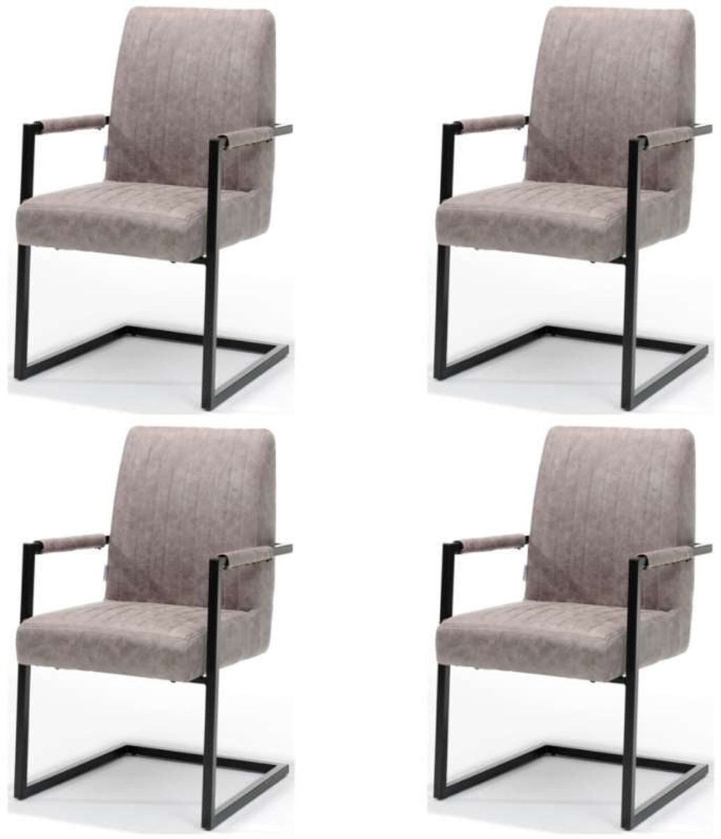 Eetkamerstoel - Sanne - Lederlook Soft Pebble - Met armleuning (4 stuks)