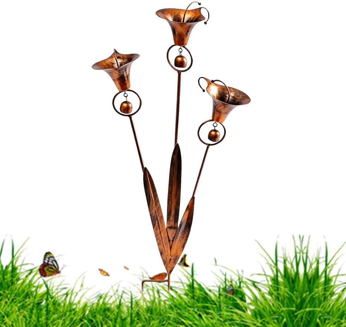 Decoratieve Tuinstok - Metalen Bloemen - Tuin Decoratie - Met Kleine Belletjes - 61x26cm - Koperkleurig