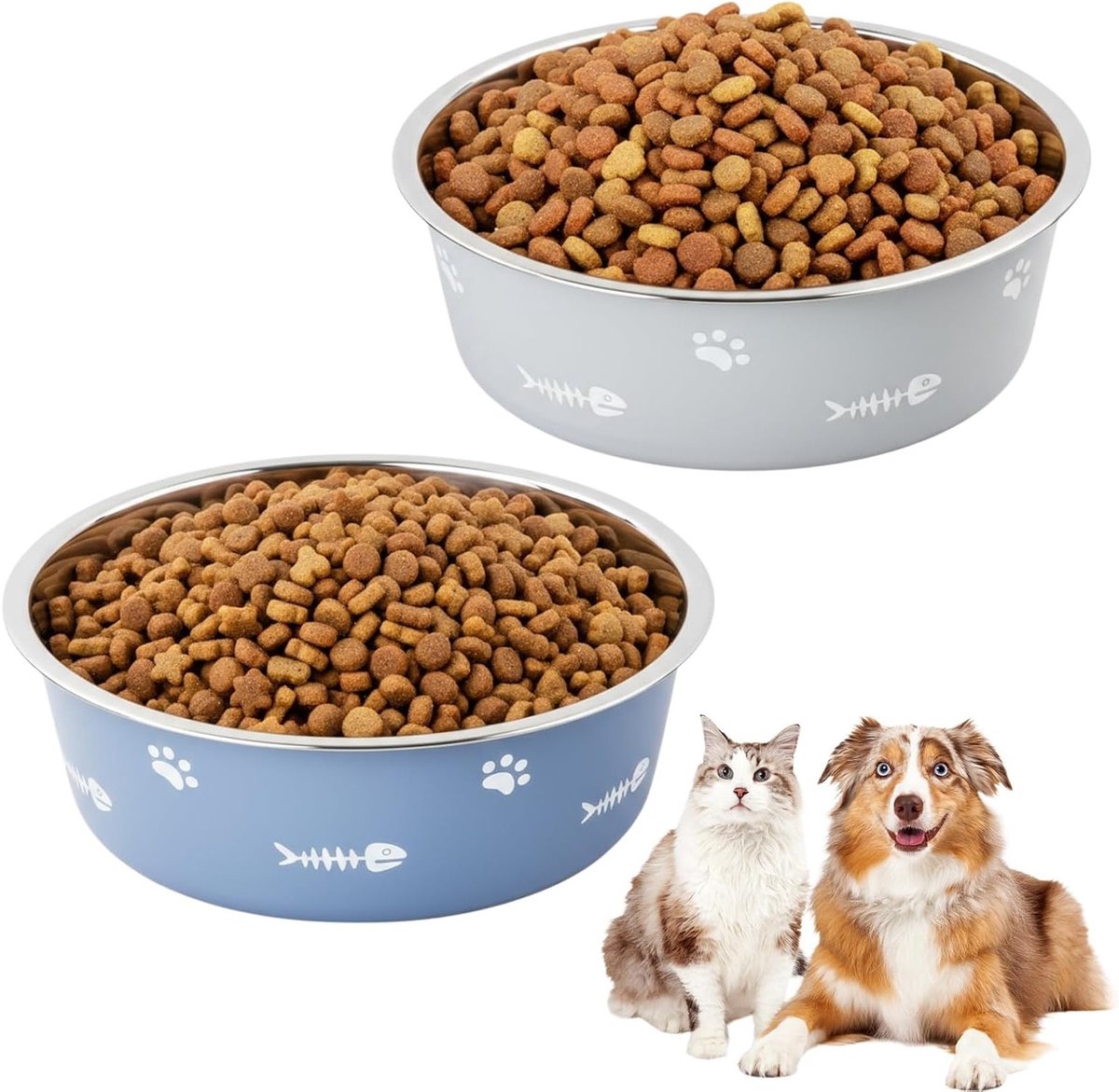 Roestvrijstalen hondenbak met antislip bodem - 2 stuks, ideaal voor honden en katten, 900 ml, duurzame voeder- en waterbak voor kleine en grote huisdieren