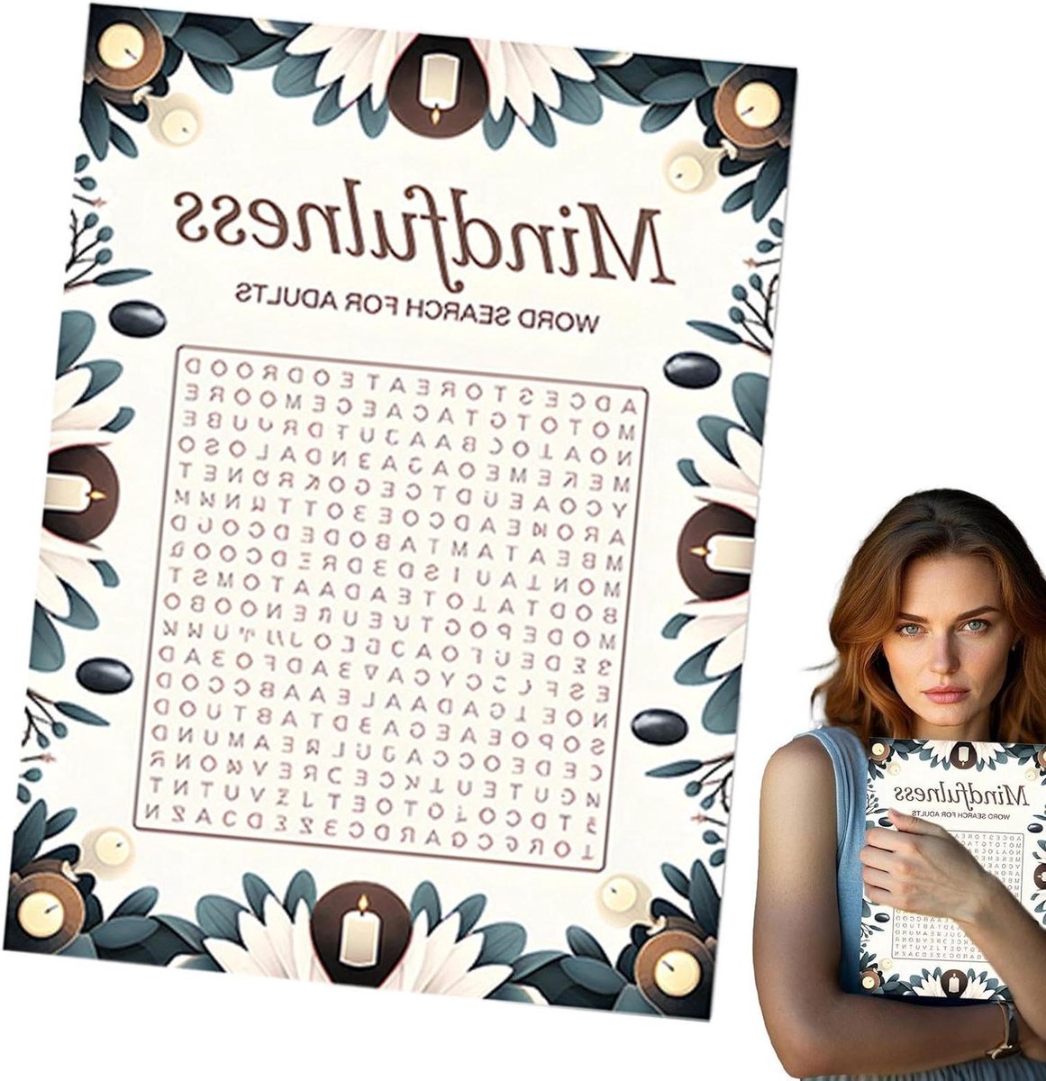 Woordzoekboeken Volwassenen - Hersenoefening Puzzels - Mindfulness Ontspanning - Praktisch Ontwerp - 21x28.5 cm - Kaars