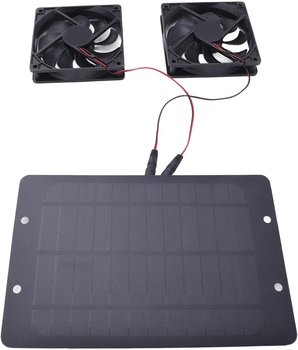 Dubbele Zonneventilator - Zonne-energie Koeling - Ruimte Ventilatie - Waterdicht Ontwerp - 33.99 x 19 cm - Zwart