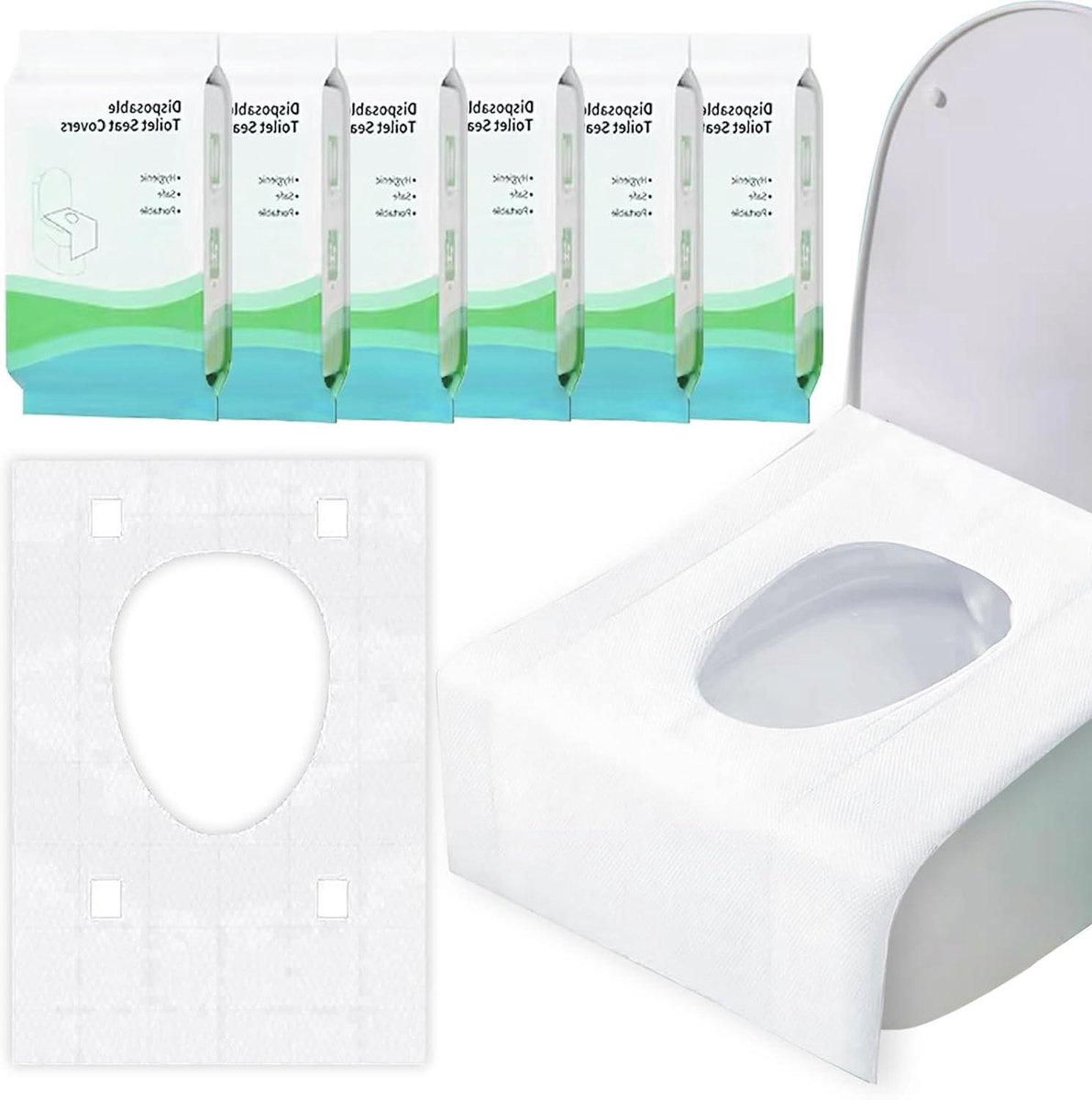 Wegwerp Toiletzittingen - Toilet Covers - Hygiënisch Onderweg - Dubbellaags Waterdicht - 60 Stuks - Wit