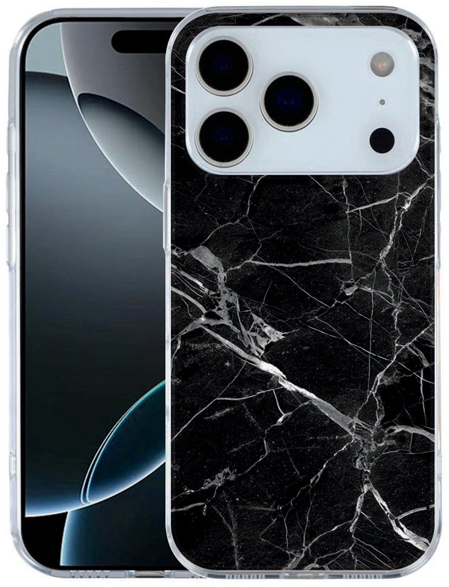 voor Apple iPhone 17 Pro Softcase Back cover Marmer Zwart