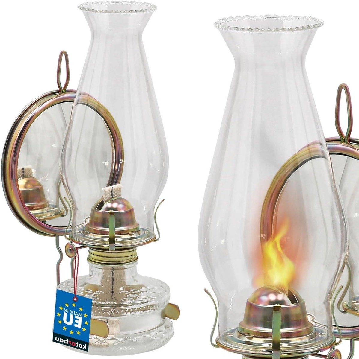 Olie lamp - Sfeerverlichting decoratie - Sfeervol verlichten - Met spiegel - 31 cm hoog - 