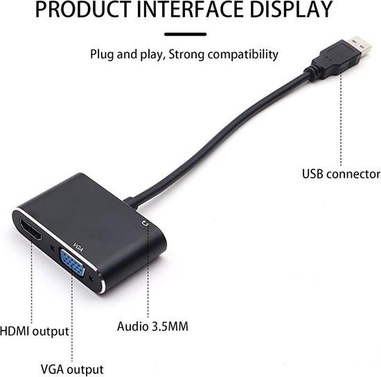USB naar HD Adapter - Monitor Kabel - Beeld Overzetten - Plug and Play - 1920x1080 Resolutie - Zwart — afbeelding 5