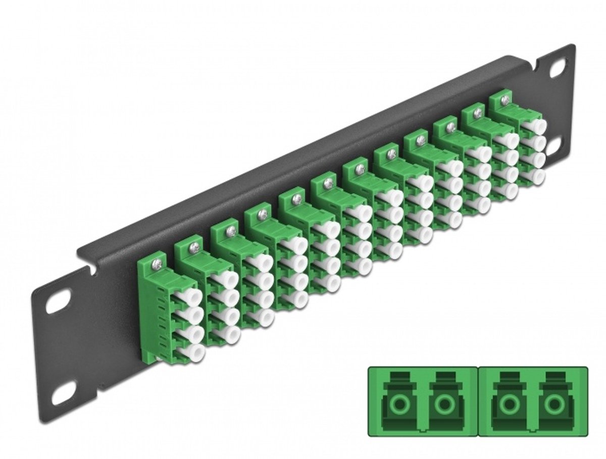 10 inch glasvezel patch panel 12 Port LC Quad Green 1U Black