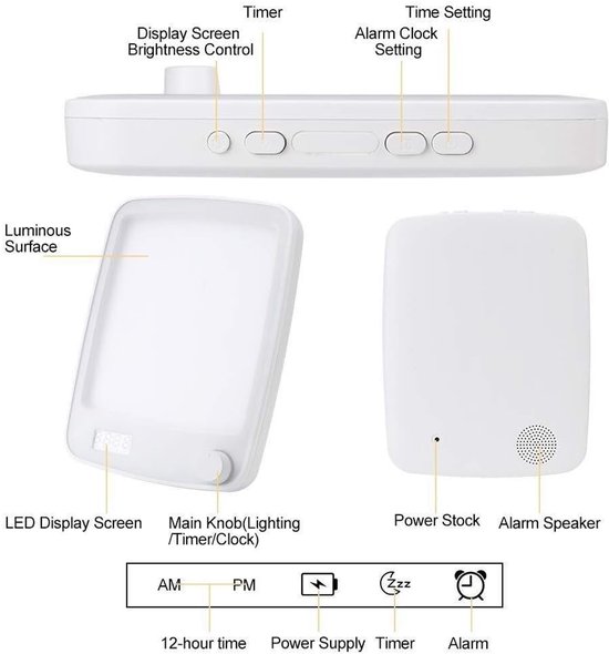 Wekker Lamp - Natuurlijke Wekker - Rustig Wakker Worden - Stepless Dimming - 10000 Lux - Wit — afbeelding 5