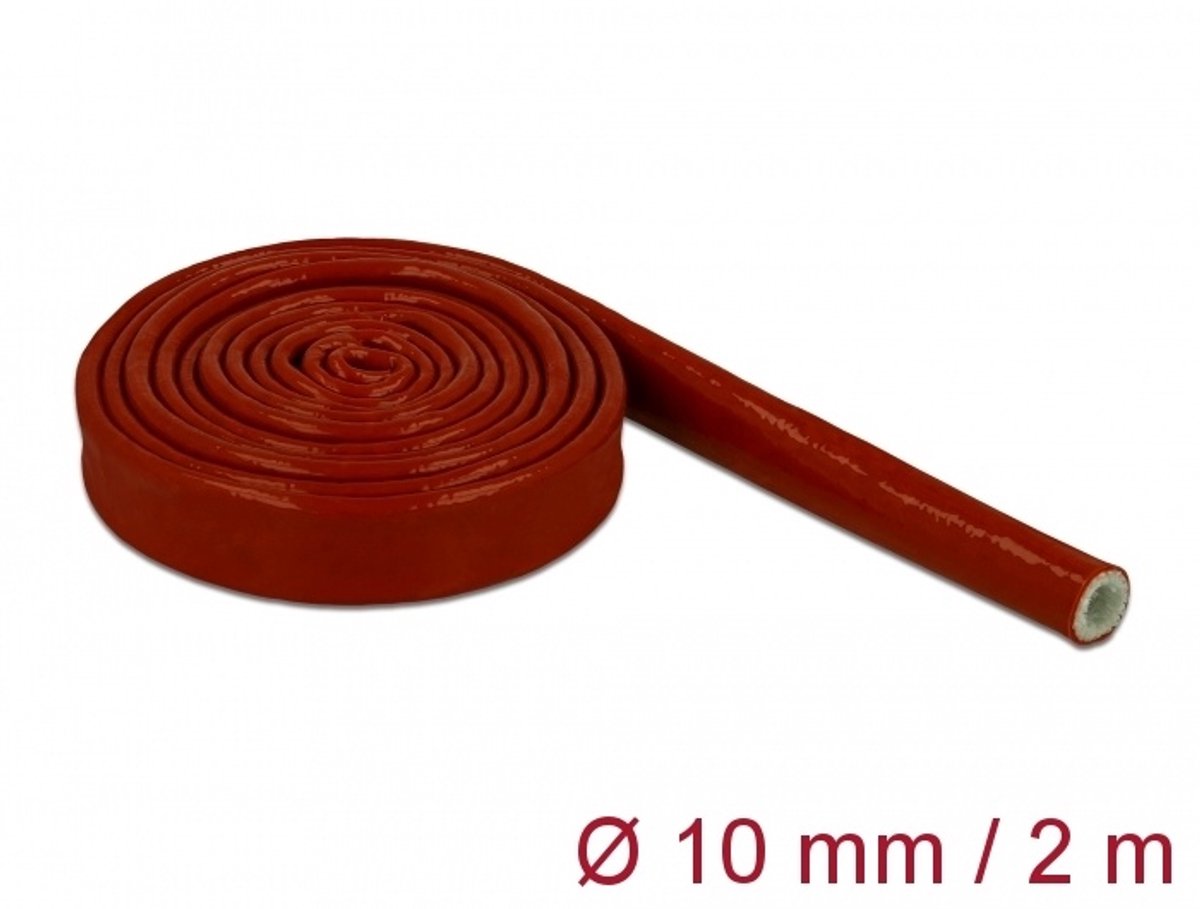 Vuurbestendige sleeving siliconen gecoat 2 m x 10 mm rood