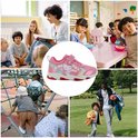 Collage van kinderen in verschillende activiteiten, met in het midden een roze Hello Kitty sneaker.