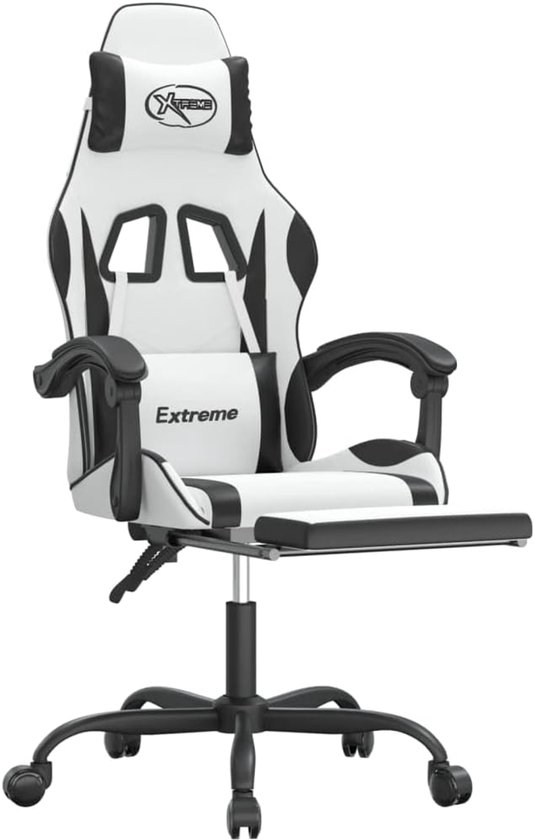 Gamingstoel - Game Stoel - Comfortabel Gamen - Met Voetensteun - Wit Zwart — afbeelding 3