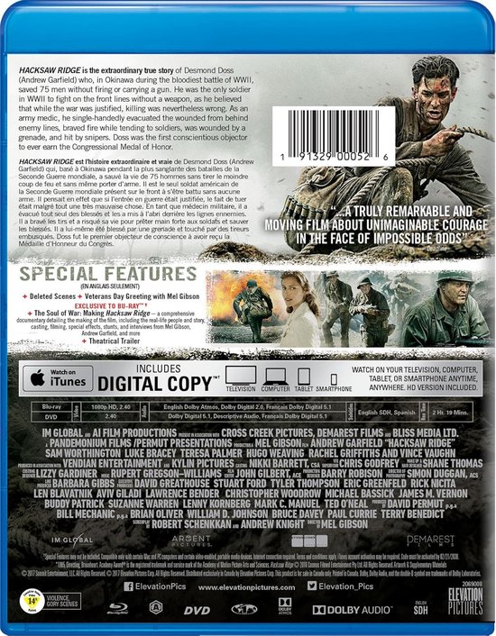 Hacksaw Ridge Film (Blu-ray + DVD) - Regiovrij — afbeelding 2