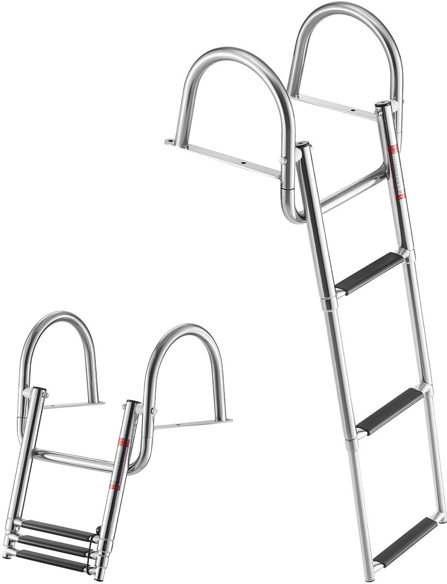 Uitschuifbare bootladder zwemladder - Telescopische 3-treeds RVS 304 ladder - Antislip treden - Met leuning - Draagvermogen 272 kg - Voor boot steiger zwembad