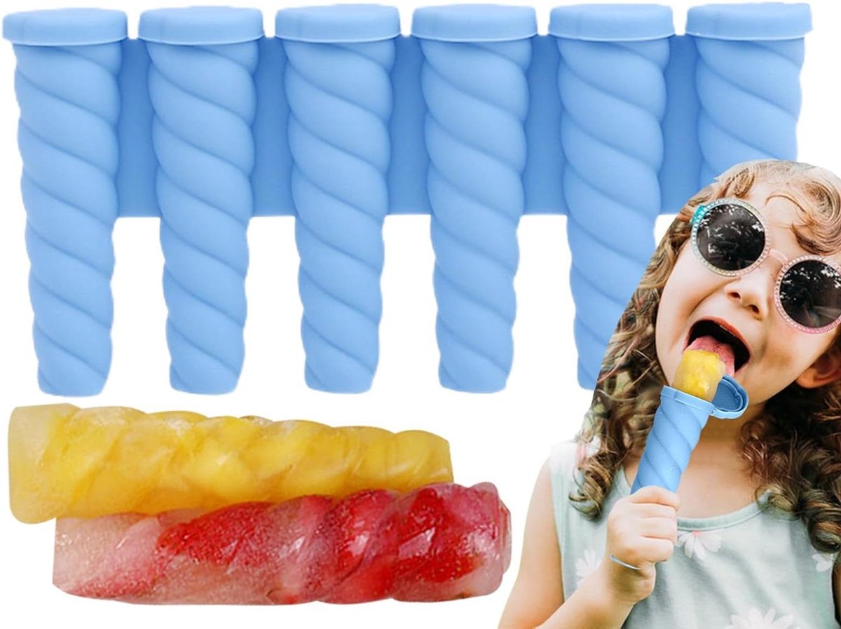 IJs Lolly Mal - Pop Maker - Zelf Lollies Maken - Gemakkelijke Loslating - 6 Holtes - Blauw