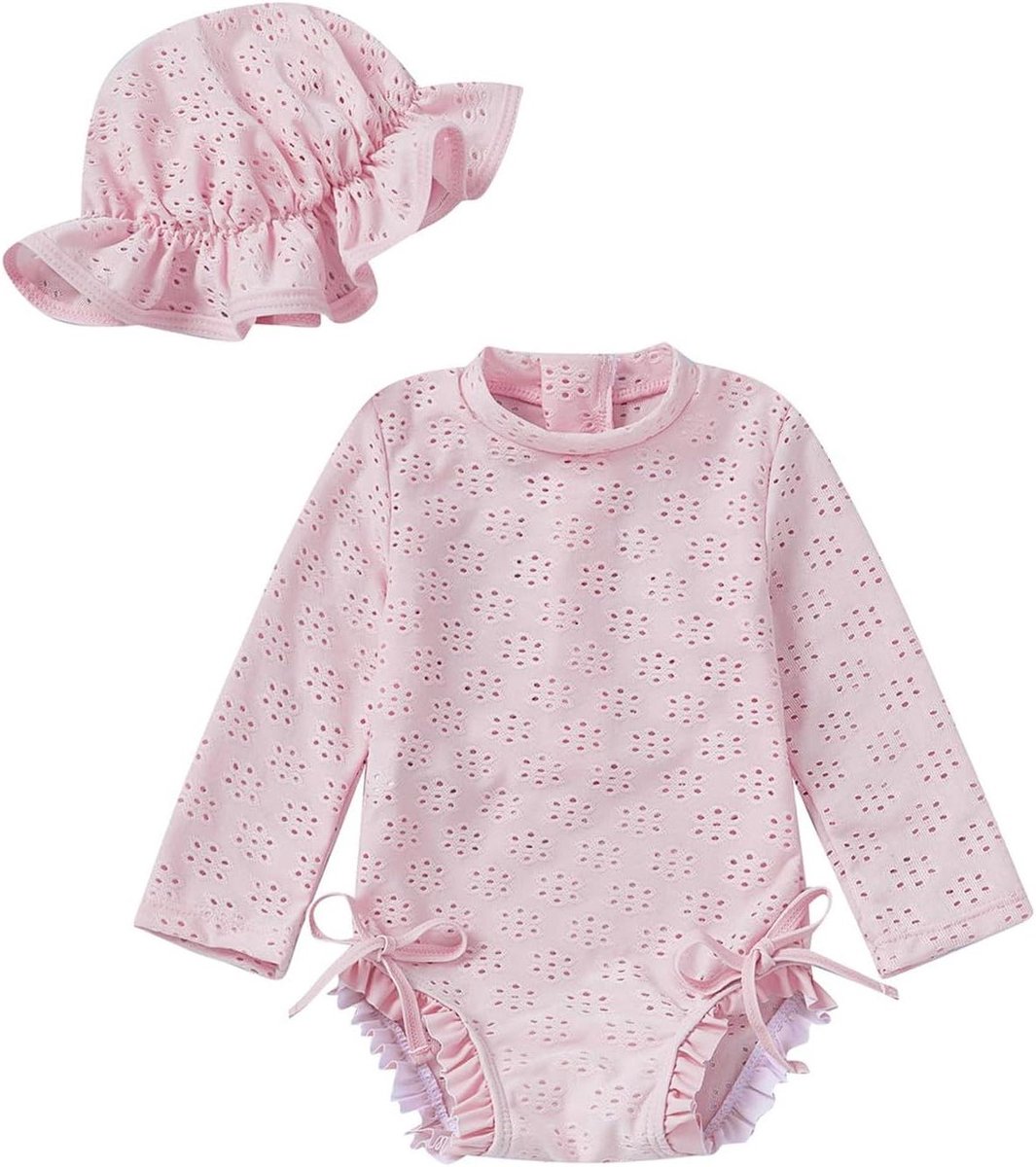 Baby Zwempak - Badpak Romper - Strandplezier - Met Hoedje - Lange Mouw - Blauw