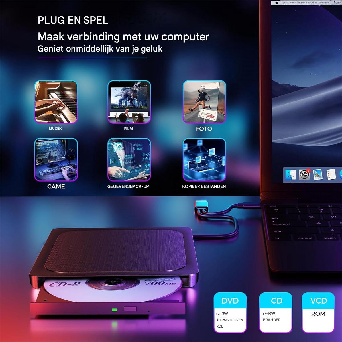 carmdering - Extern DVD Station - Externe CD/DVD Speler - Optische Schijfstation - Snelle USB 3.0 Overdracht - Plug-and-Play Installatie - Geborsteld Metaal - Ultraslank Ontwerp - Ideaal Voor Reizen - 1 Stuk