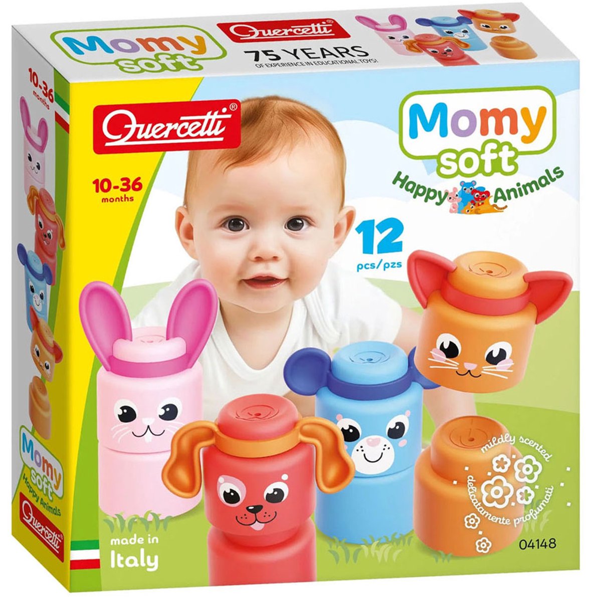 Quercetti bouwset Momy Soft Dieren - 12 zachte blokken voor baby's.