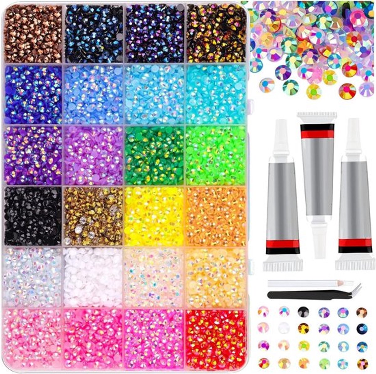 0.3cm Handwerk Plaksteentjes Set - 1 Set 28800 Stuks 24 Kleuren Met Lijm