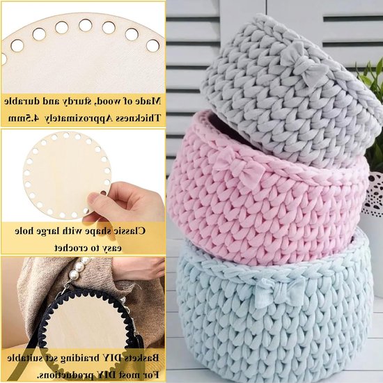 5-delige Houten Bodem voor Mandjes, 10 cm, Ideaal voor Haakmanden en DIY Creaties, Ronde Mandbodems voor Ambachtelijke Projecten — afbeelding 2