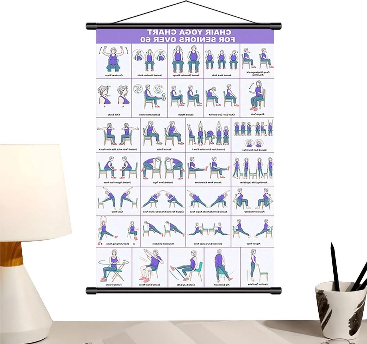 Fitness Oefenposter - Pilates Plan - Thuis Sporten - Inklapbaar Ontwerp - 40 x 60 cm - Lila