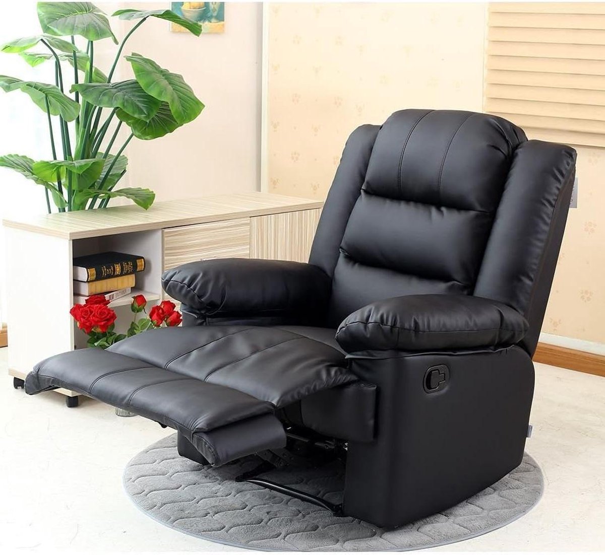 Fauteuil - Zwarte bank - Ontspannen zitten - Verstelbaar ligsysteem - 89x94x102cm - Zwart