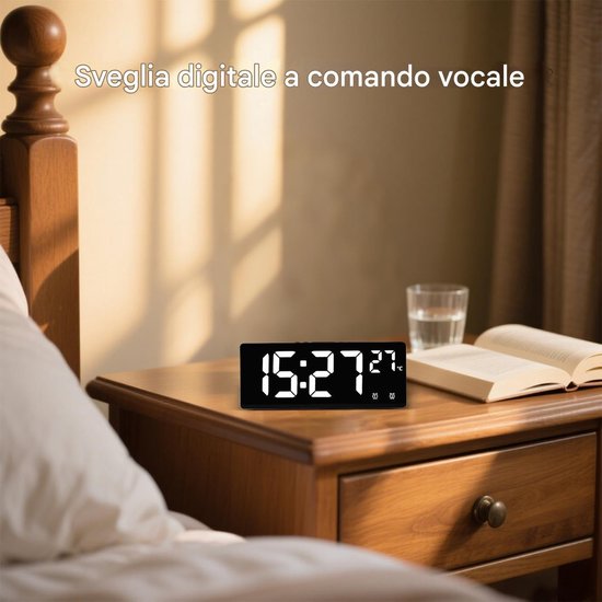 Digitale wekker - Klok met temperatuur - Slaap optimaliseren - Spraakbediening en sensor - 174 cm breed - Wit — afbeelding 4