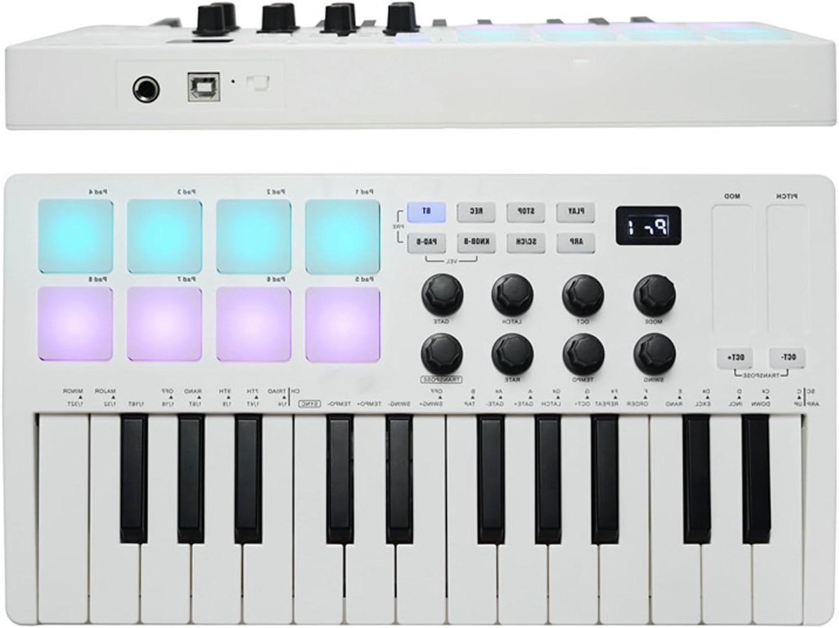 MIDI Keyboard Controller - Muziek Productie - Muziek Maken - Verlichte Drum Pads - 25 Toetsen - Zwart