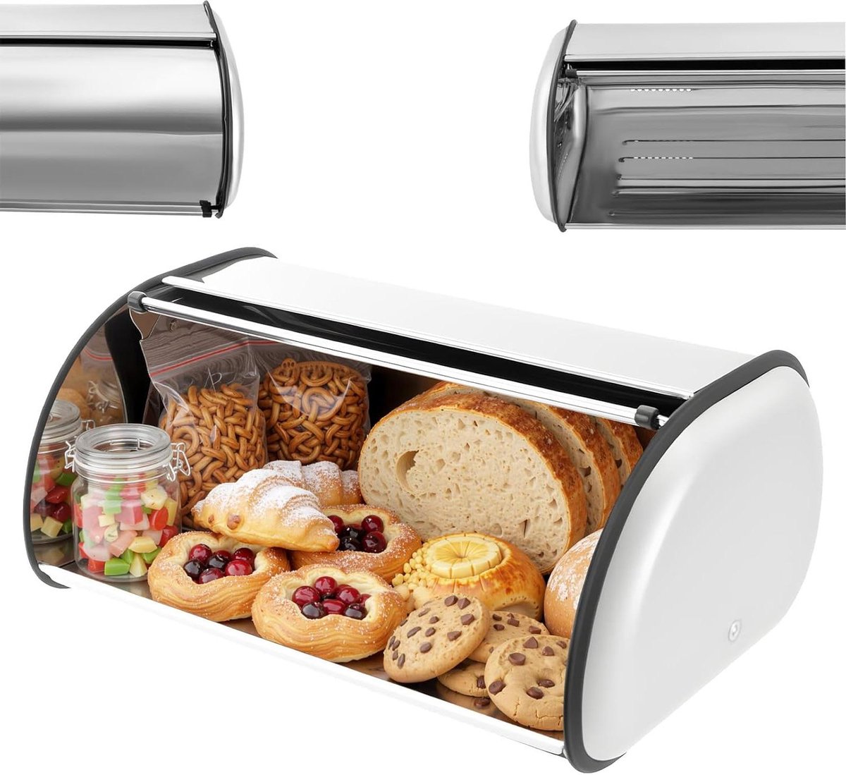 Broodtrommel Roestvrij Staal - Roll-top trommel - Brood bewaren - Veel opslagruimte - 435 x 27 x 18 cm - Zilver