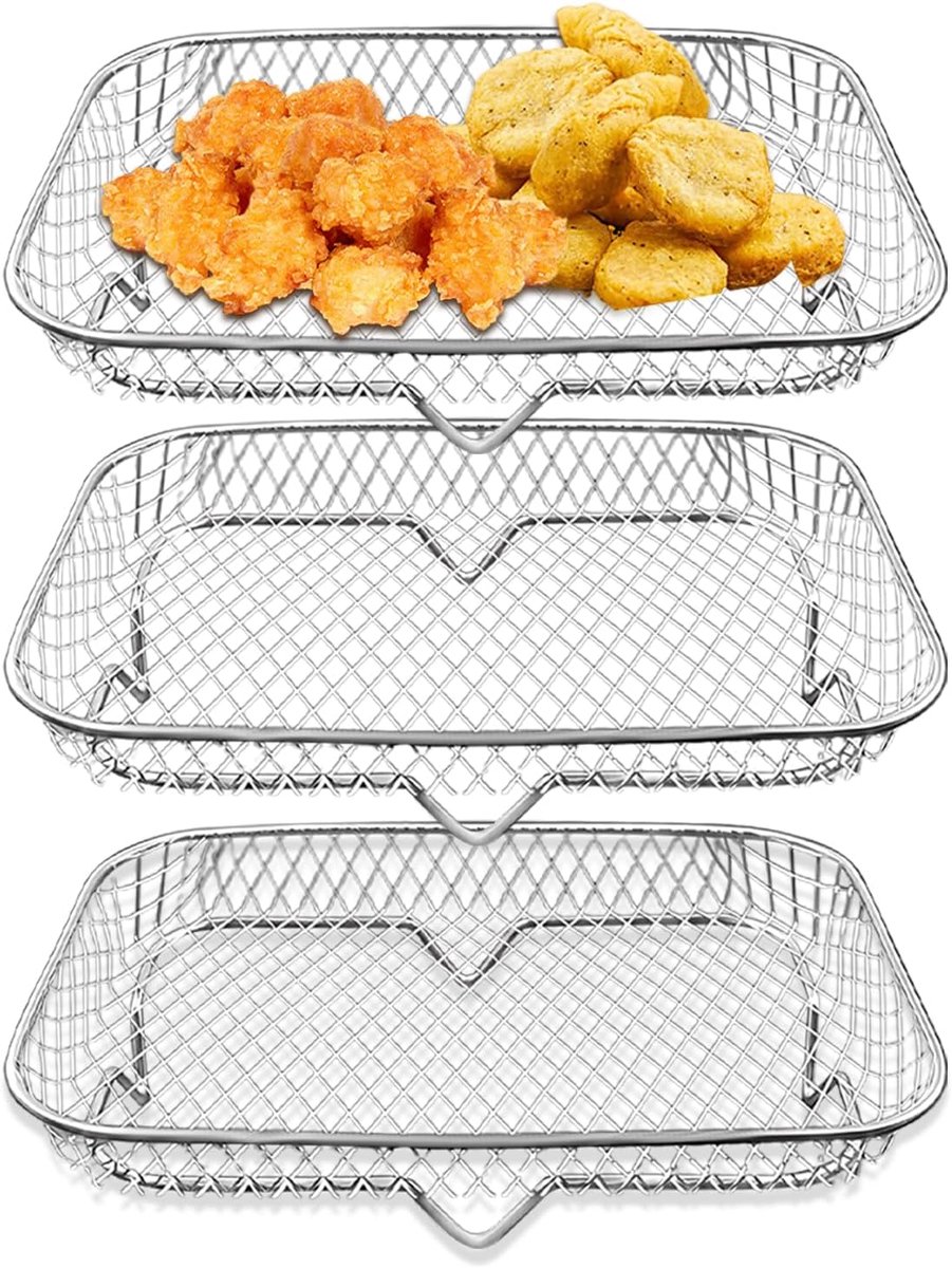 Roestvrijstalen 3-delige airfryer-rek kookaccessoires - zilver