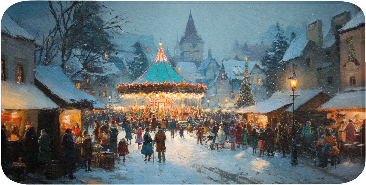 Badmat 120x60 cm - Antislip - Winterkermis - Dorp - Kleurrijk - Badmatten voor badkamer - Badkamermat - Douchemat - Badkamer mat