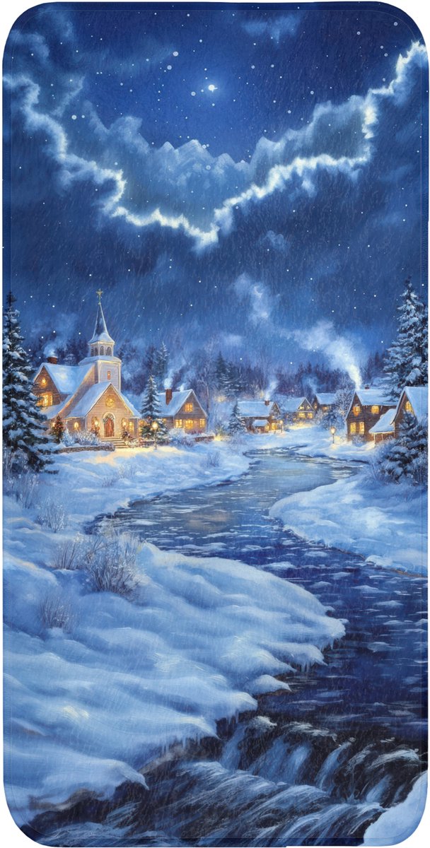 Badmat 60x120 cm - Antislip - Winteravond - Kerstdorp - Donker - Badmatten voor badkamer - Badkamermat - Douchemat - Badkamer mat