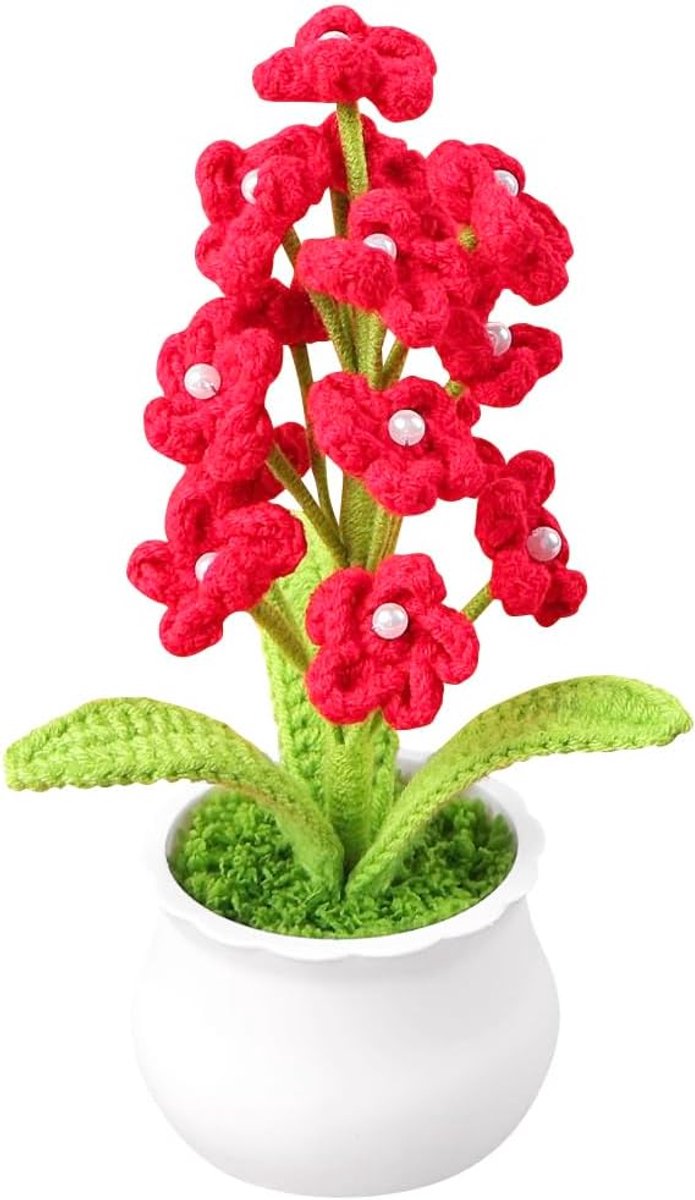 Handgemaakte gehaakte bloemen afgewerkt gebreid vergeet me niet kunstmatig 20,66 cm Vergeet me niet kleine ingemaakte bloemen voor autodashboard thuiskantoor tafeldecoratie, rood
