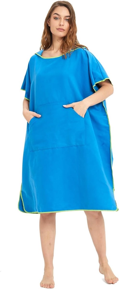 Grote Badhanddoeken 110 x 90 cm, Poncho voor Volwassenen, Sneldrogend Microvezel Strandjacket met Capuchon en Zak voor Zwemmen en Reizen, Geschikt voor Mannen en Vrouwen