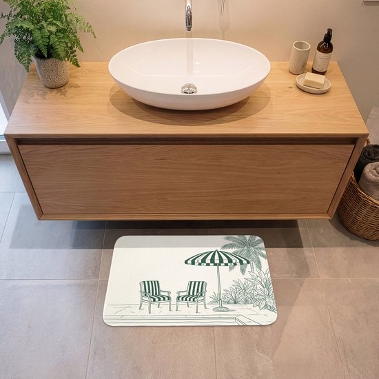 Badmat 60x40 cm - Antislip - Terras - Illustratie - Groen - Badmatten voor badkamer - Badkamermat - Douchemat - Badkamer mat