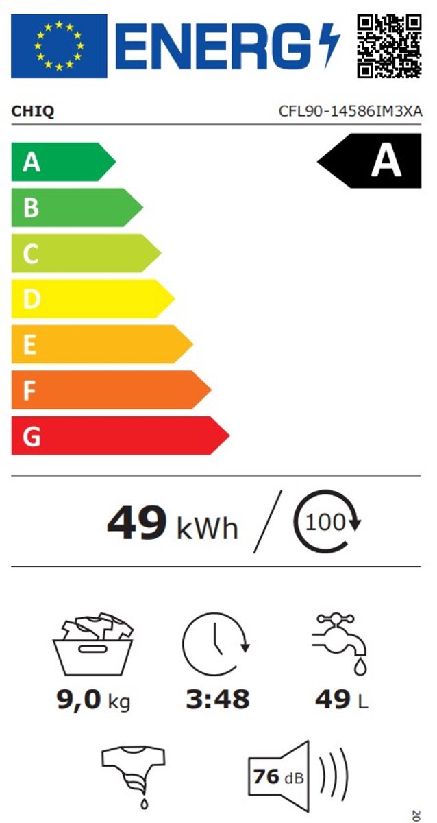 CHiQ CFL90-14586IM3XA - Wasmachine - 9 KG - Space Pro - 16 programma's - AI Smart - Stoomwassen & Quick Wash - 12 jaar garantie op motor - Energieklasse A — afbeelding 2