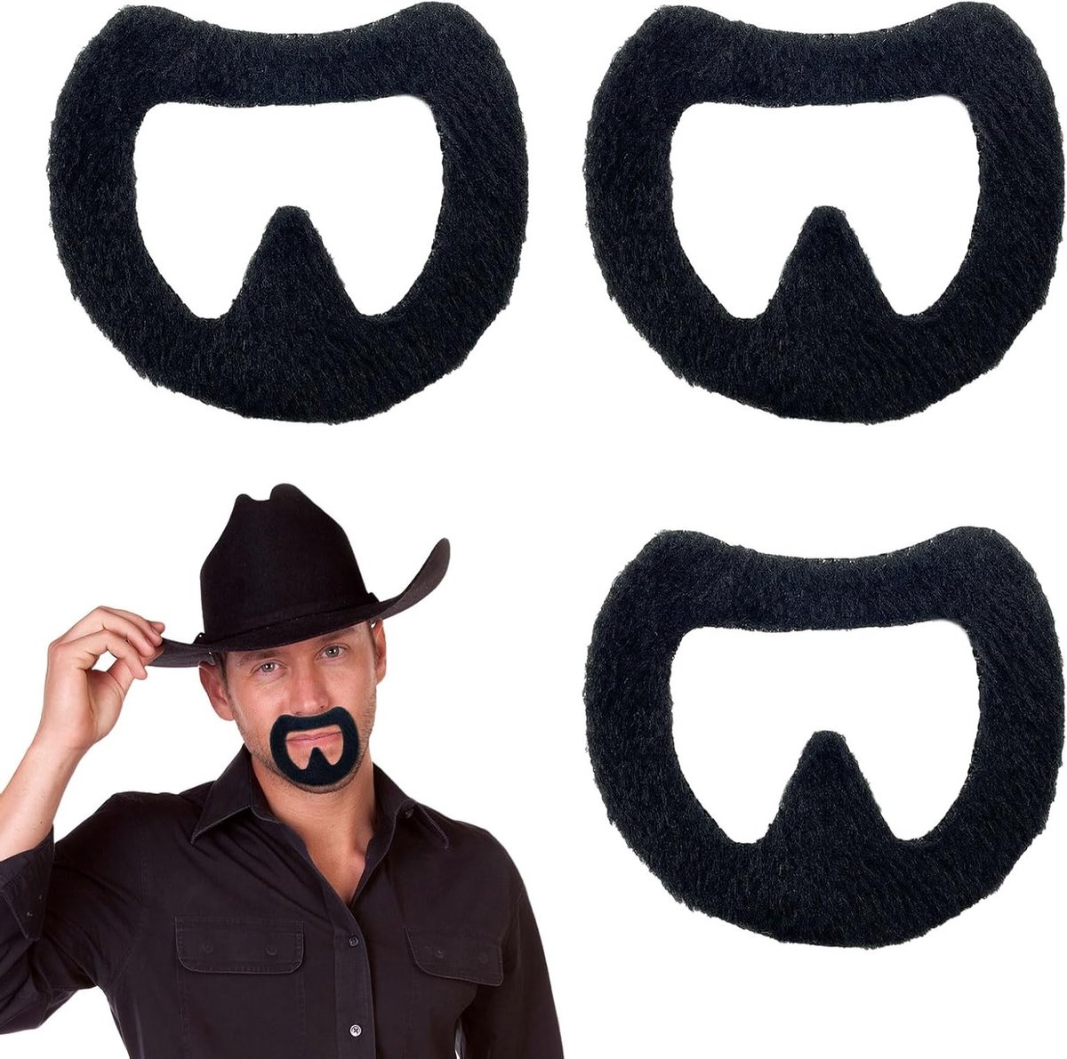 Set van 3 Zelfklevende Neppartij Baarden voor Halloween, Cosplay en Verkleedfeest - Realistisch en Zwart