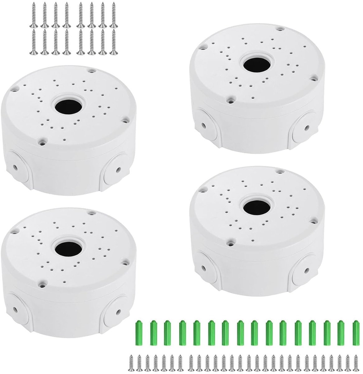 Set van 4 waterdichte aansluitdozen voor camera's, ABS installatiebox voor binnen en buiten, ideaal voor beveiligingscamera's en videobewaking