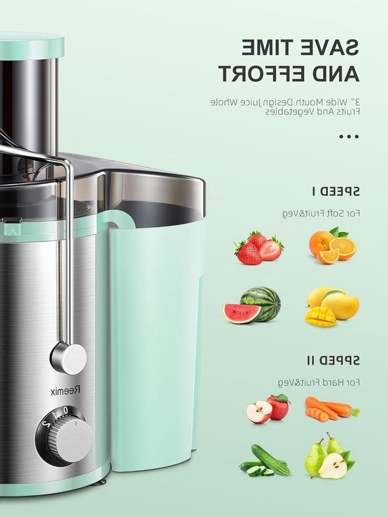 Professionele RVS Slowjuicer voor Fruit en Groenten met 3 Snelheden en 800 W Vermogen van Merkloos — afbeelding 2