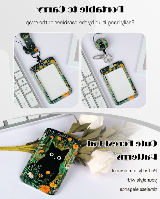 Stijlvolle Badgehouder met Retractable Reel en Detachable Lanyard - Kattenpatroon, Ideaal voor Kantoor, Onderwijs en Evenementen van Merkloos — afbeelding 3