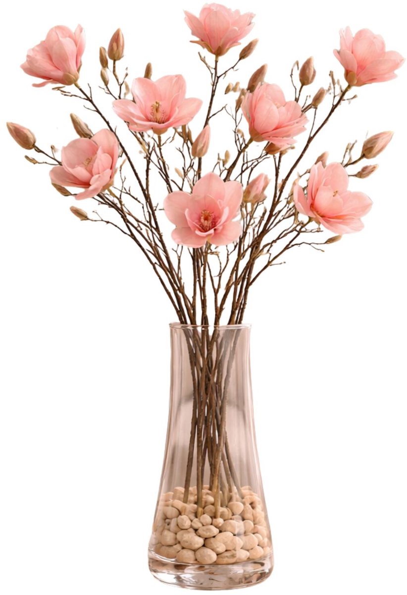 Mica Decorations Kunstbloemen Magnolia takken - 4x - 88 cm - zalmroze - Kunst zijde - Boeket - stelen - siertakken
