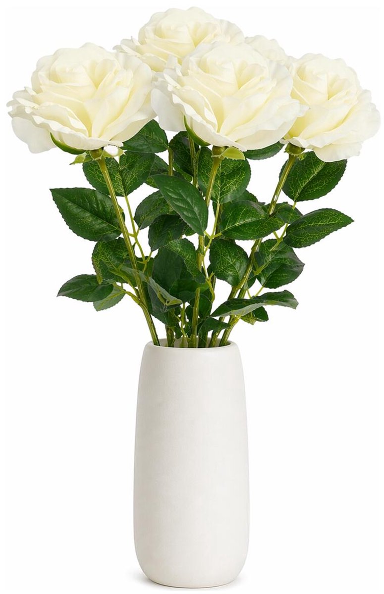 Mica Decorations Kunstbloem Roos Angel - 4x - H68 cm - ivoor wit - kunststof - stelen kunstbloemen - boeket - rozen bloemetjes Ivoorwit