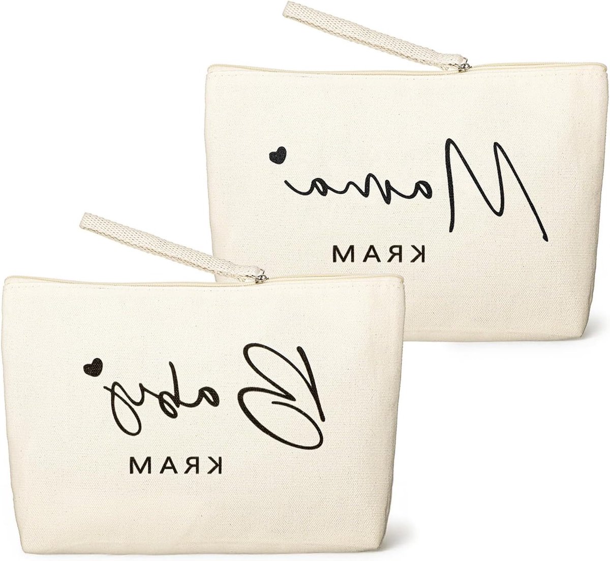 Beige canvas tassen met rits voor aanstaande moeders, perfect als kraamcadeau of babyshower geschenk, set van 2 stuks