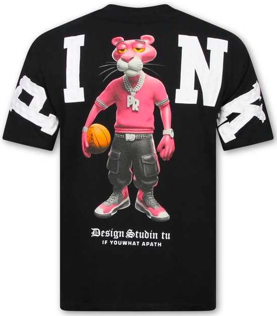 Oversized T shirt Heren - Funny Panther T-shirt - Heren Tshirt met Opdruk -1971- Zwart