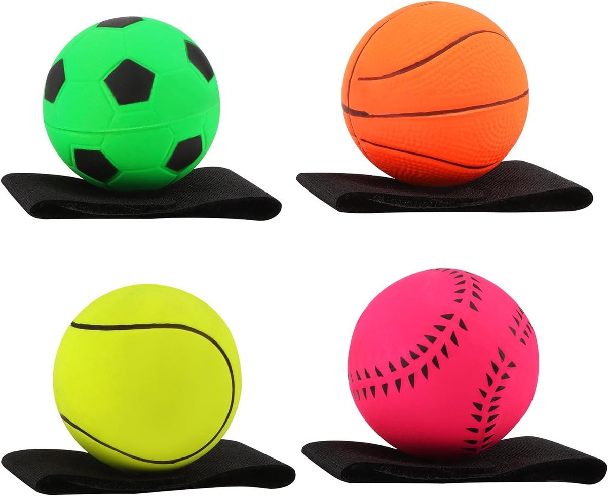 Springball Set met Koord - 6 cm Diameter, 4 Stuks - Speelgoed voor Kinderen en Volwassenen, Ideaal voor Voetbal, Basketbal en Softbal Activiteiten