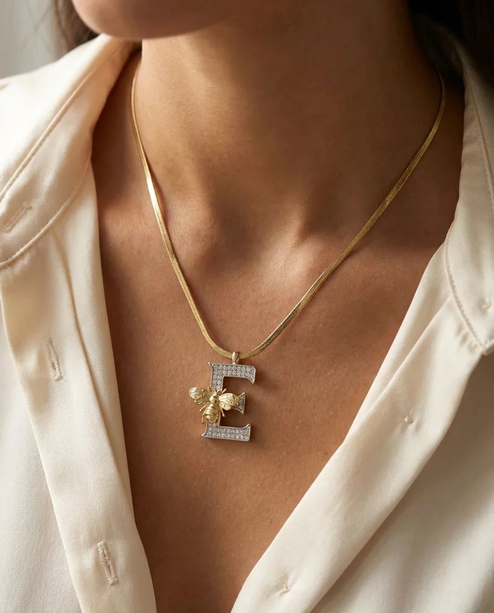 Dorvina 316L Roestvrij Staal Gekleurde Zirkonia Letter E Ketting Goudkleurig Dames Hypoallergeen Ketting
