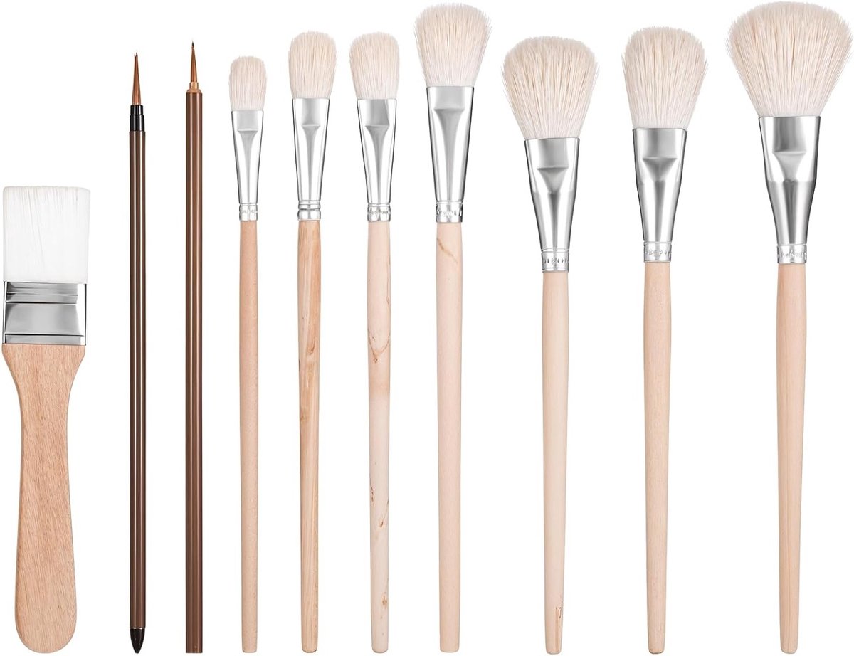 Set van 10 Professionele Glazuurkwasten voor Aquarel en Acrylverf - Zachte Haar Blending en Mopkwasten voor Kunstenaars