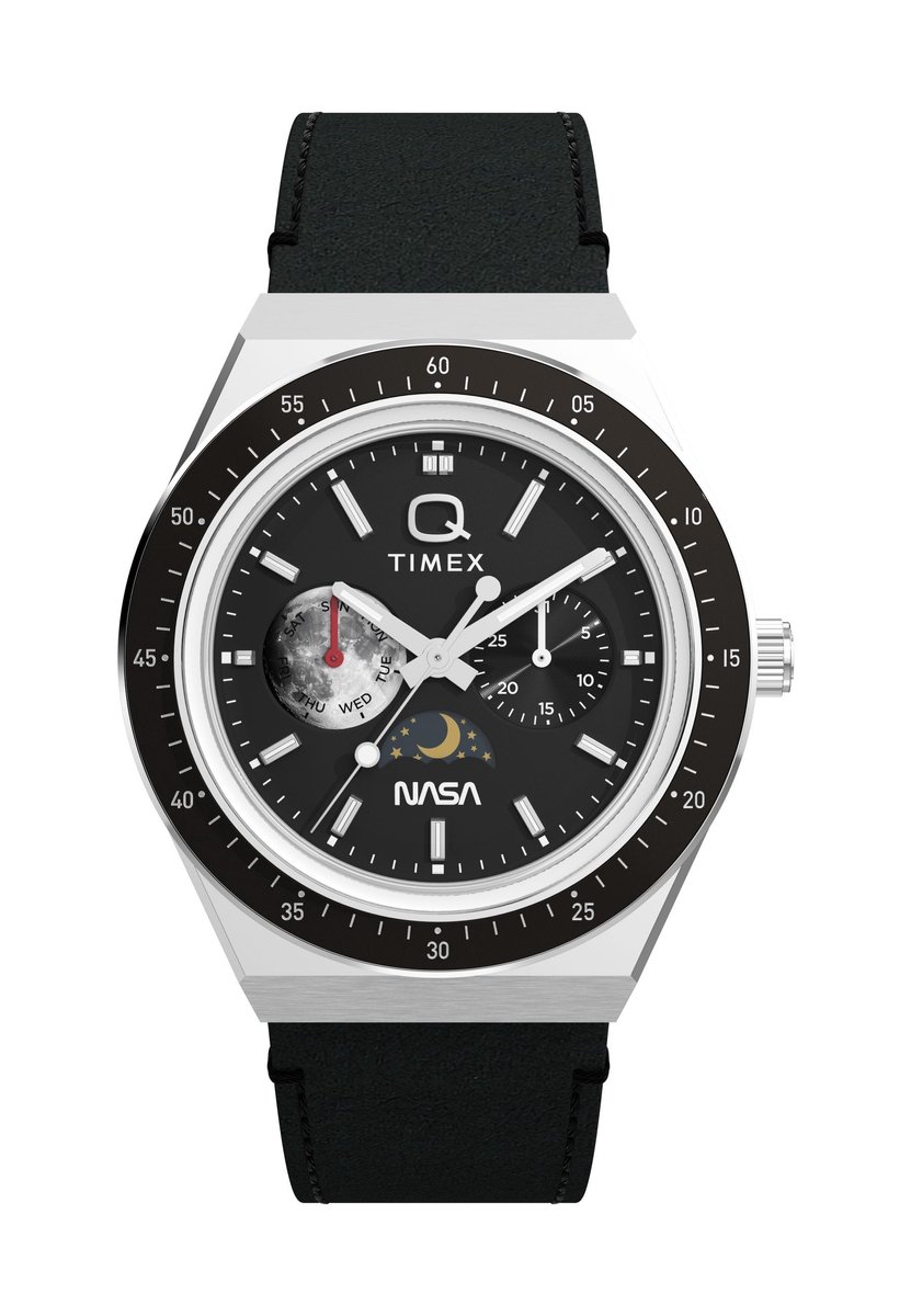 Timex Q Timex Vintage Inspired Nasa Quartz Analoog Horloge Zwart Kast: 100% Roestvrij Staal | Armband: 100% Leer 40 mm TW2Y56800AJ